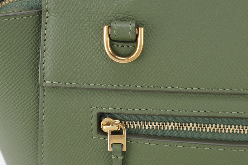 CELINE MICRO BELT BAG GREEN LEATHER GOLD HARDWARE WITH STRAPS AND DUST COVER