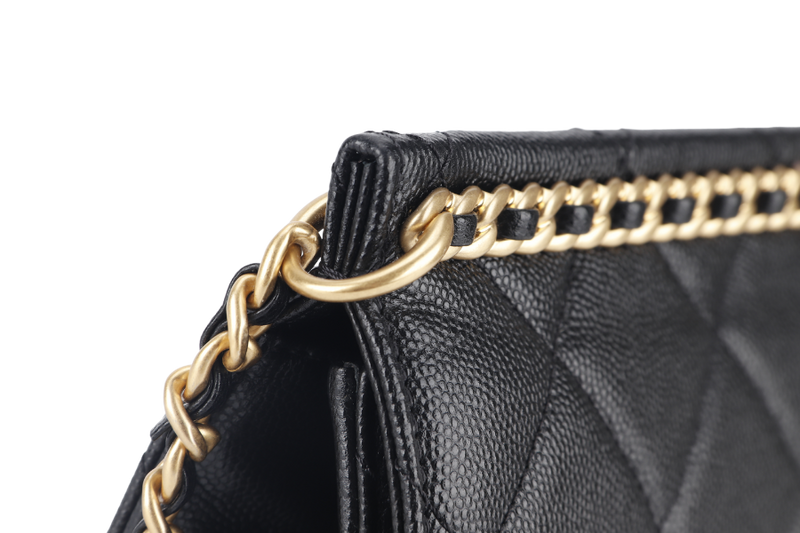 CHANEL 23A CHAIN SHOULDER BAG MICROCHIP (GCNHxxxx) BLACK CAVIAR LEATHER GOLD HARDWARE WITH DUST COVER AND BOX