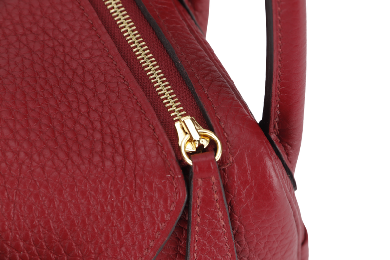 HERMES LINDY MINI 20 STAMP Y (YEAR 2020) ROUGE GRENAT CLEMENCE LEATHER GOLD HARDWARE WITH DUST COVER AND BOX