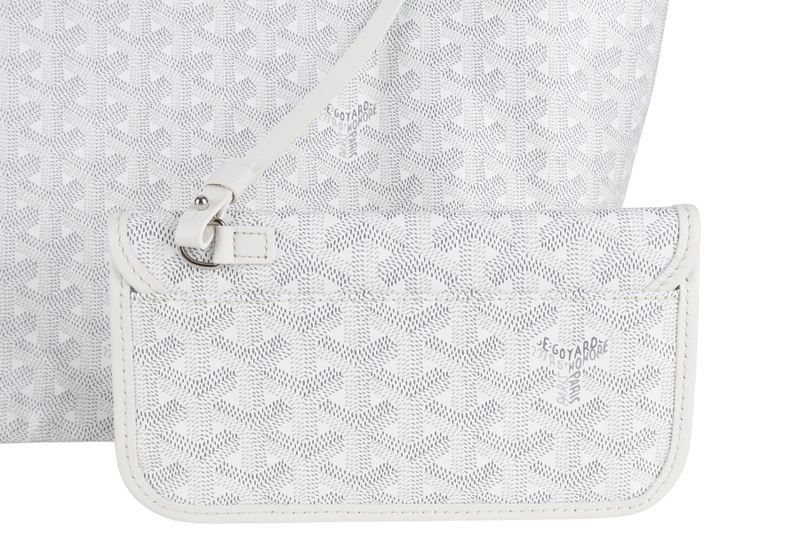 GOYARD SAINT LOUIS PM WHITE GOYARDINE SILVER & GREY LINES WITH POUCH WITH DUST COVER