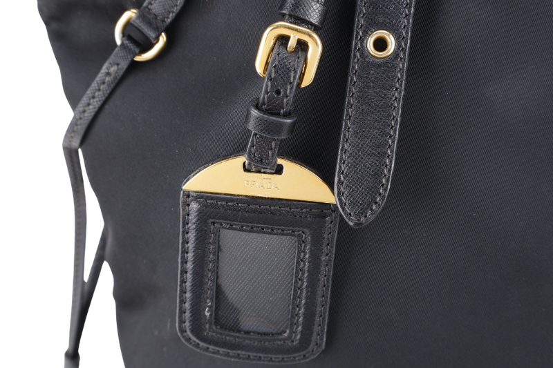 PRADA BR4997 SHOULDER TOTE BAG NERO TESSUTO SAFFIANO GOLD HARDWARE WITH CHARM, CARD AND NO DUST COVER