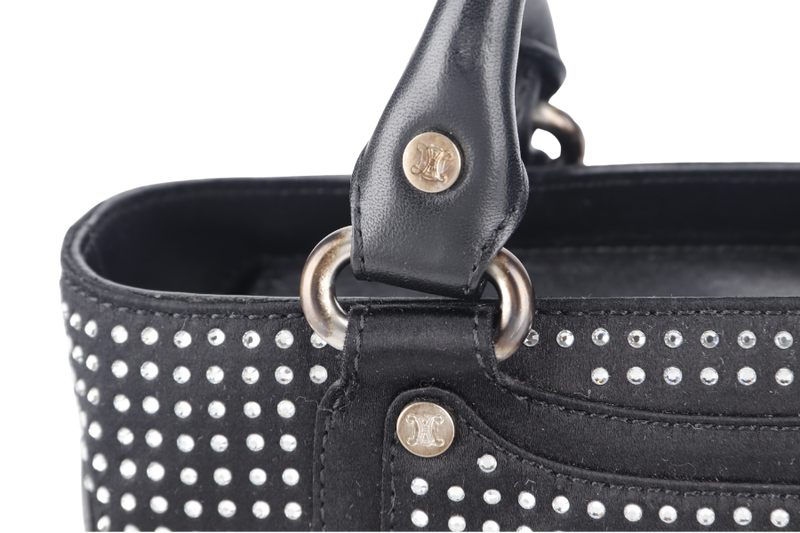 CELINE MINI BOOGIE IN CRYSTAL ENCRUSTED BLACK SILK SILVER HARDWARE WITH DUST COVER
