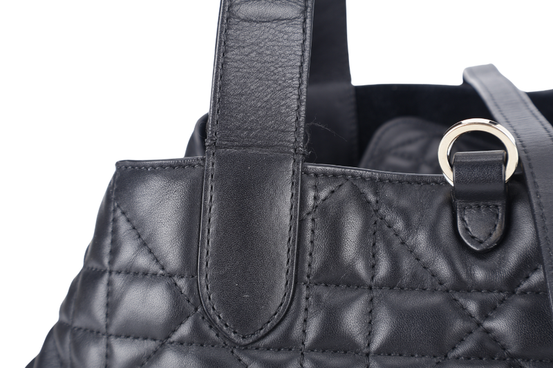 CHRISTIAN DIOR SMALL TOUJOURS BLACK MACROCANNAGE CALFSKIN TOTE WITH DUST COVER AND SMALL POUCH