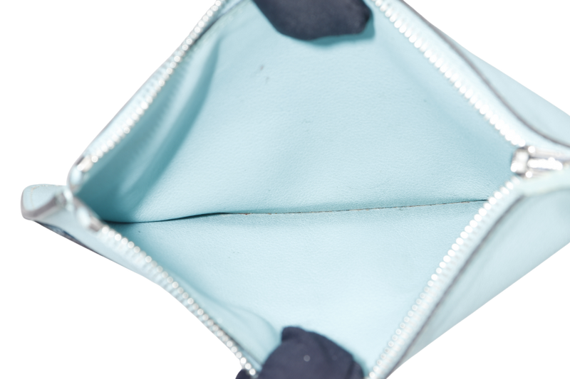 HERMES DONGON DUO WALLET (STAMP X) YEAR 2016 BLUE TOGO LEATHER PALLADIUM HARDWARE NO DUST COVER & BOX