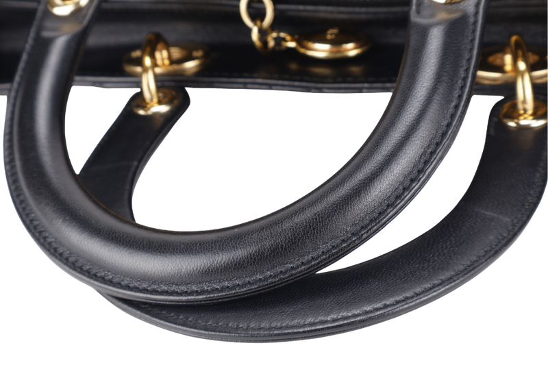 CHRISTIAN DIOR LADY DIOR LARGE BLACK LAMBSKIN 18-MA-0114 GOLD HARDWARE WITH STRAPS, NO DUST COVER