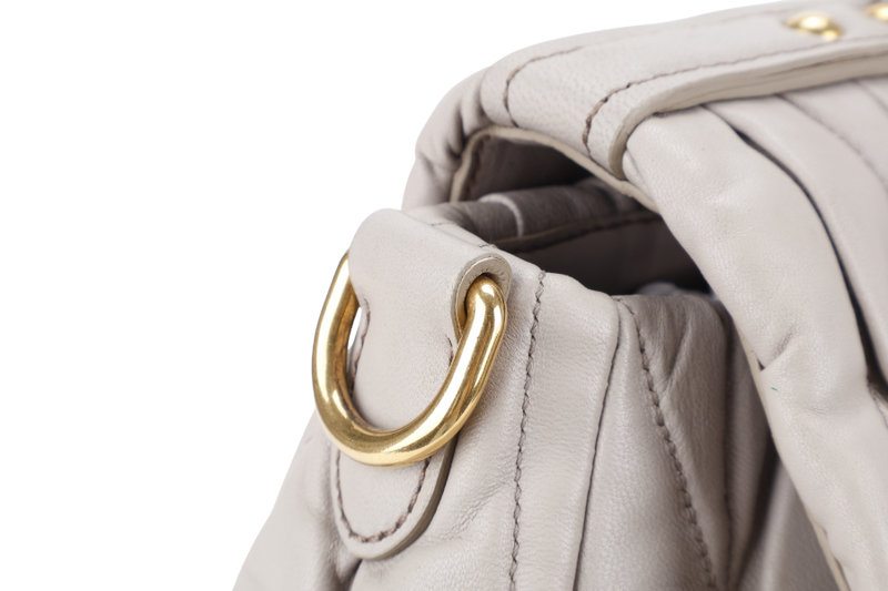 MIU MIU GREY TURNLOCK TOP HANDLE MATELASSE LEATHER 2WAY BAG GOLD HARDWARE WITH LEATHER STRAPS NO DUST COVER
