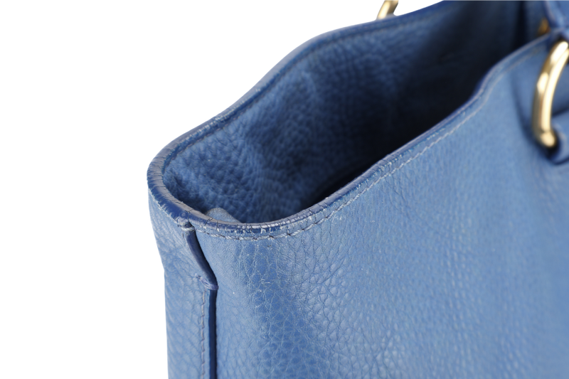 PRADA BLUE VITELLO DAINO LEATHER TOTE GOLD HARDWARE WITH STRAPS, CARD AND DUST COVER