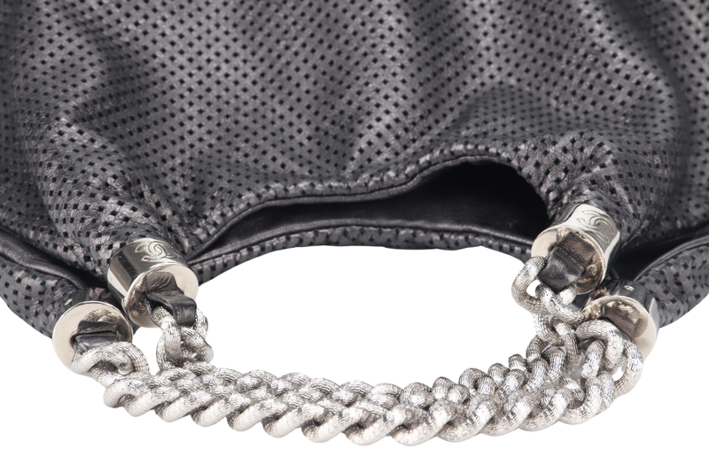 CHANEL RODEO DRIVE (1213xxxx) BLACK PERFORATED LEATHER SILVER HARDWARE WITH CARD AND DUST COVER