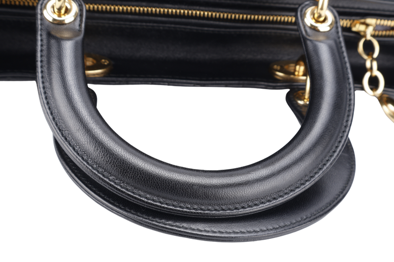 CHRISTIAN DIOR LADY DIOR LARGE BLACK LAMBSKIN (18-MA-0114) GOLD HARDWARE WITH STRAPS, NO DUST COVER