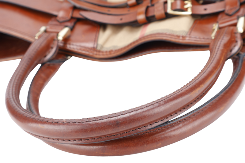 BURBERRY BRIDLE LYNHER (3763830-62Q) MEDIUM BROWN BEIGE HOUSE CHECK CANVAS AND LEATHER NO DUST COVER