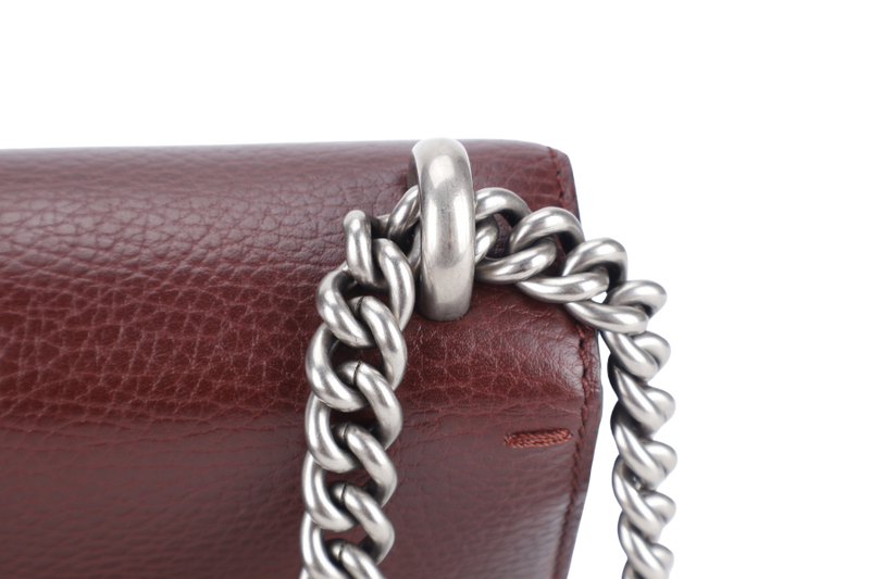 GUCCI 421970 493075 DIONYSUS MINI MAROON TANNED LEATHER SHOULDER BAG SILVER HARDWARE WITH DUST COVER