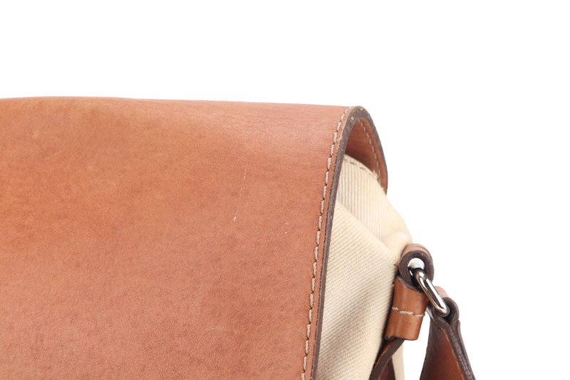 SALVATORE FERRAGAMO MESSENGER BAG SPRING 2012 MENSWEAR BROWN LEATHER WITH CANVAS SILVER HARDWARE NO DUST COVER