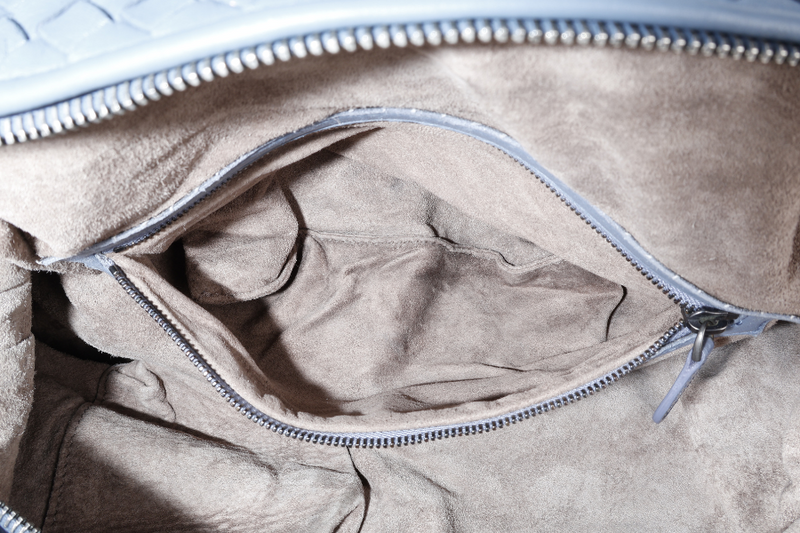 BOTTEGA VENETA LIGHT BLUE INTERCCIATO BOWLER BAG NO DUST COVER WITH LOCK &amp; KEYS