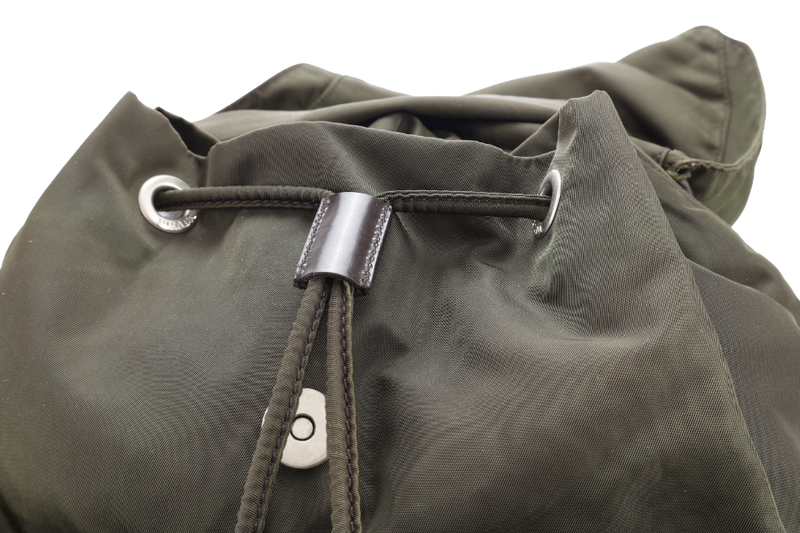 PRADA B2811 GREEN VELA NYLON BACKPACK WITH SILVER HARDWARE WITH CARD NO DUST COVER