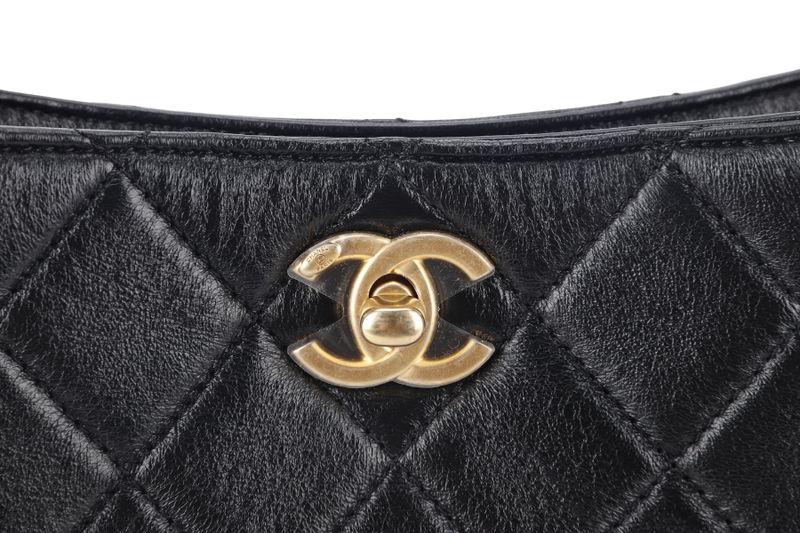 CHANEL 22P HOBO BAG (K63xxxx) BLACK SMALL LAMBSKIN GOLD HARDWARE WITH DUST COVER AND BOX