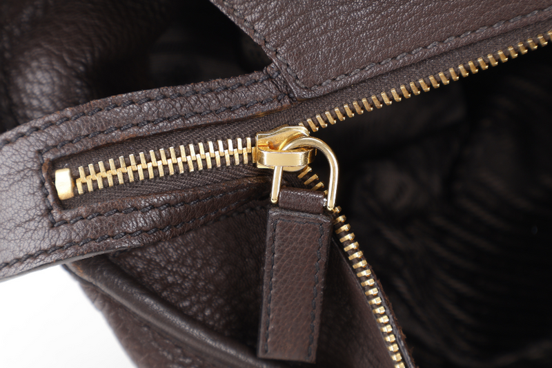 PRADA DARK BROWN DEERSKIN VERTICAL SHOULDER TOTE GOLD HARDWARE NO DUST COVER