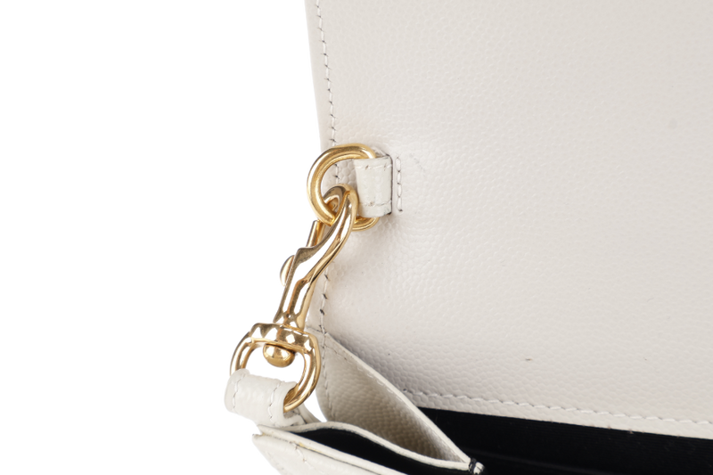 YVES SAINT LAURENT (YSL) CASSANDRE MATELASSE FLAP CLUTCH IN GRAIN DE POUDRE WHITE LEATHER GOLD HARDWARE WITH DUST COVER AND BOX