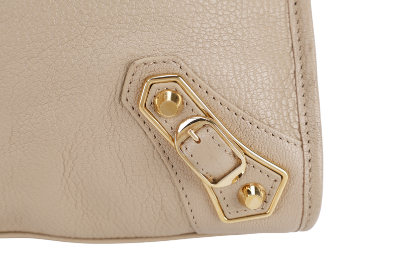 BALENCIAGA CITY BAG SMALL BEIGE LATTE LEATHER GOLD HARDWARE WITH MIRROR POCKET, STRAPS AND DUST COVER