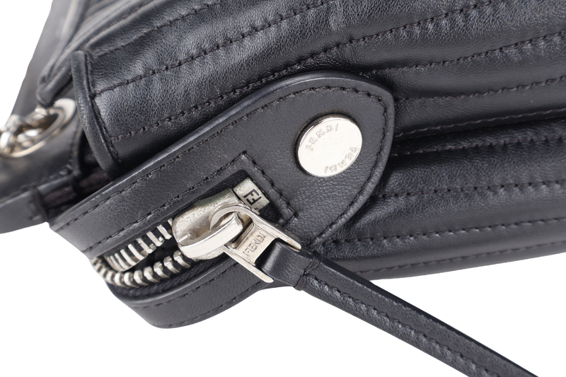 FENDI DOT COM BAG BLACK CALF LEATHER SILVER HARDWARE WITH DUST COVER