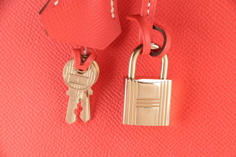 HERMES BIRKIN 35 VERSO ROSE JAIPUR x GOLD EPSOM LIGHT GOLD HARDWARE STAMP P (YEAR 2012) WITH KEYS, LOCK AND DUST COVER