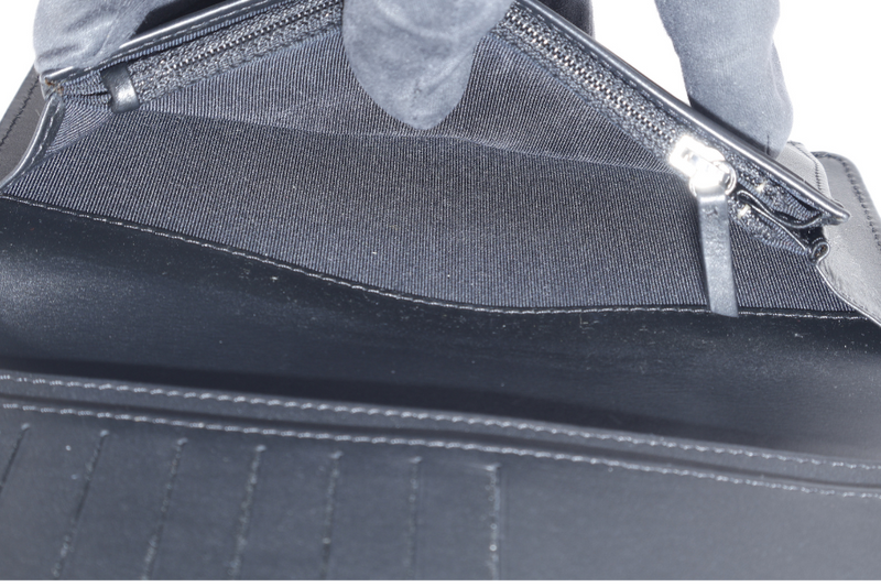 CHANEL QUILTED WALLET (2005xxxx) BLACK LAMBSKIN LEATHER SILVER HARDWARE WITH CARD AND DUST COVER