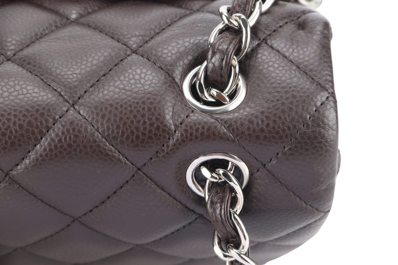 CHANEL CLASSIC FLAP MAXI SINGLE FLAP BROWN CAVIAR SILVER HARDWARE (1401xxxx) WITH CARD, DUST COVER AND BOX