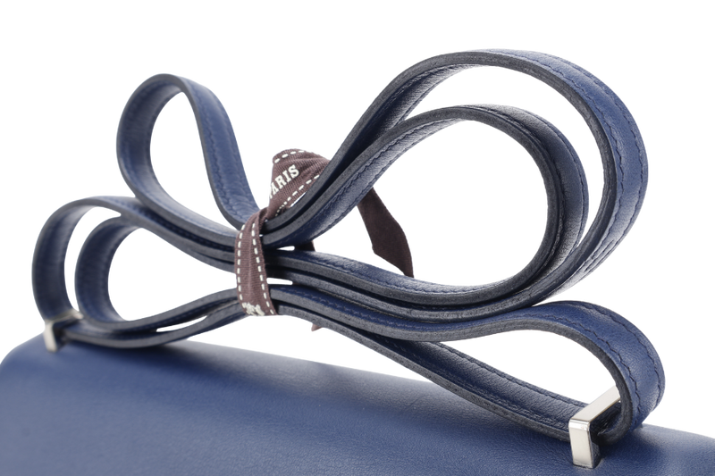 HERMES CONSTANCE ELAN STAMP T (YEAR 2015) BLUE SAPPHIRE SWIFT LEATHER SILVER HARDWARE WITH DUST COVER