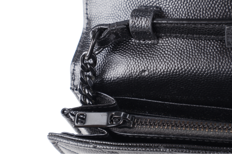 YVES SAINT LAURENT (YSL) CLASSIC CASSANDRE SO BLACK CHAIN WALLET MATELASSE LEATHER BLACK HARDWARE WITH STRAPS NO DUST COVER