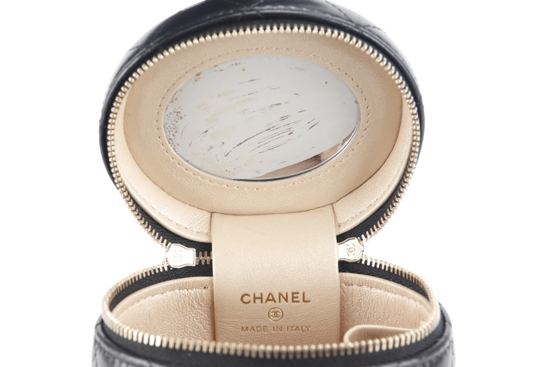 CHANEL 22S VANITY MINI TOP HANDLE BLACK LAMBSKIN GOLD HARDWARE (3209xxxx) WITH CARD, DUST COVER AND BOX