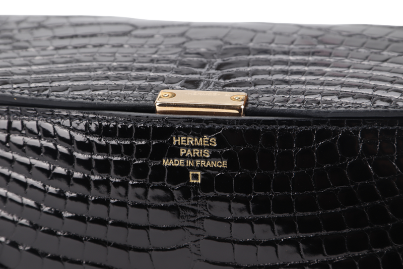 HERMES CLIC 16 BLACK SHINY ALLIGATOR STAMP Y (YEAR 2020) RGHW WITH STRAP WITH DUST COVER