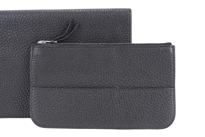 HERMES DOGON DUO WALLET STAMP O SQUARE (YEAR 2011) NOIR TOGO LEATHER SILVER HARDWARE WITH BOX