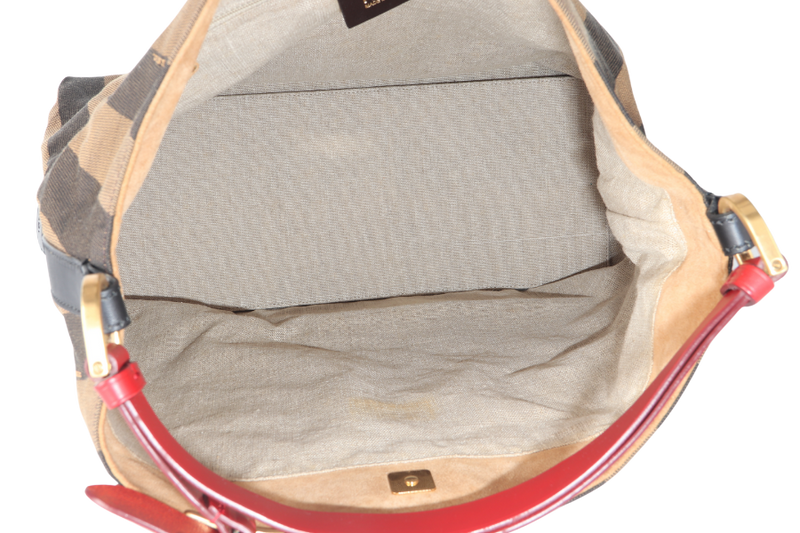FENDI PEQUIN HOBO BAG (8BR653) BROWN CANVAS GOLD HARDWARE NO DUST COVER