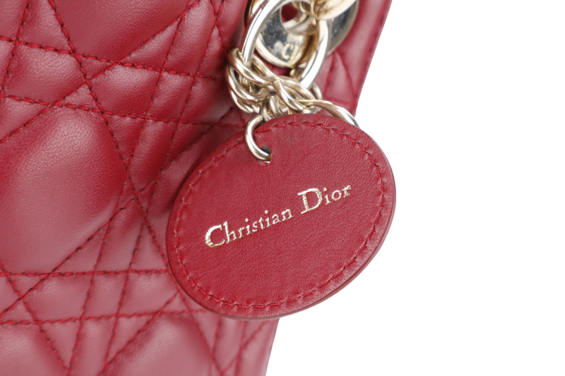 CHRISTIAN DIOR LADY DIOR MINI MAROON GOLD HARDWARE WITH CARD, DUST COVER AND BOX