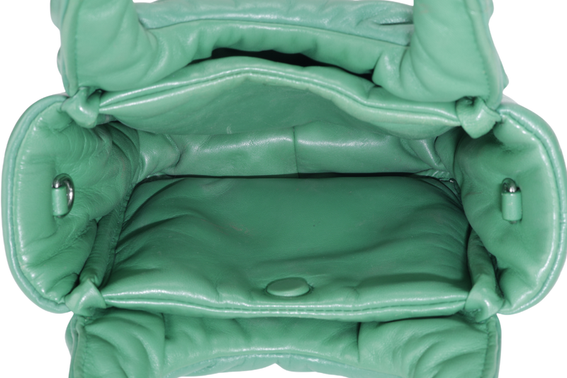 PRADA SOFT PADDED GREEN LEATHER SILVER HARDWARE WITH BOX