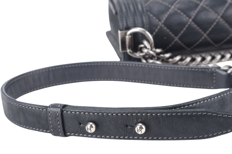 CHANEL LE BOY (2111xxxx) NEW MEDIUM BLACK LAMBSKIN RUTHENIUM HARDWARE WITH CARD AND DUST COVER