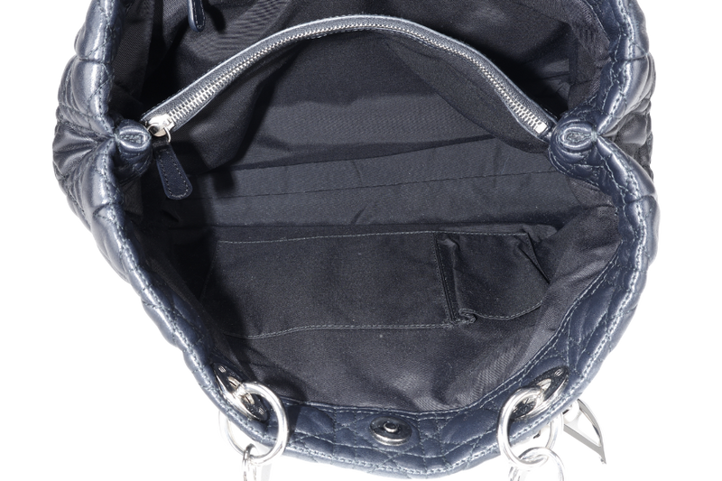 CHRISTIAN DIOR CANNAGE SHOPPING TOTE LARGE BLACK LAMBSKIN SILVER HARDWARE WITH DUST COVER