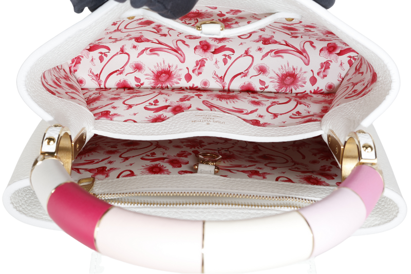 LOUIS VUITTON CAPUCINES BB SNOW WHITE CALFSKIN LEATHER GOLD HARDWARE WITH STRAPS AND DUST COVER