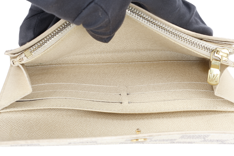 LOUIS VUITTON SARAH LONG WALLET DAMIER AZUR CANVAS GOLD HARDWARE NO DUST COVER