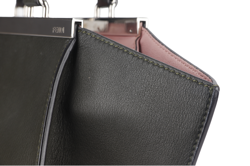 FENDI PETITE 3JOURS (8BH279) GREEN-PINK CALFSKIN LEATHER 2WAY BAG SILVER HARDWARE WITH STRAP