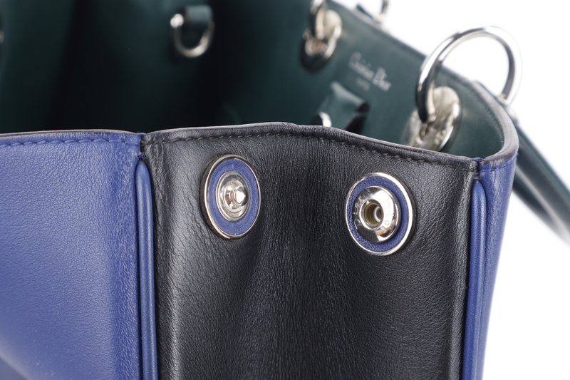CHRISTIAN DIOR DIORISSIMO TOTE MEDIUM TRICOLOR BLUE-BLACK-GREEN SILVER HARDWARE (09-MA-0175) WITH STRAPS
