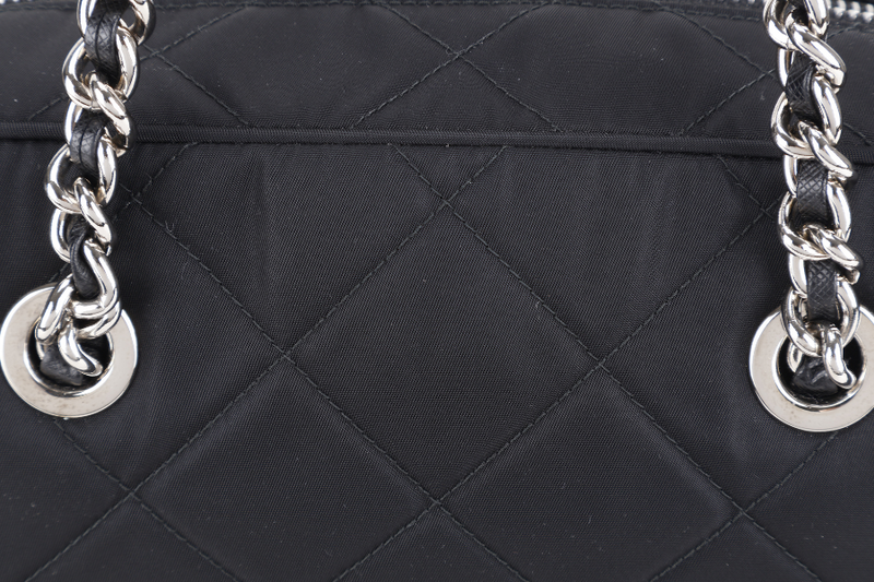 PRADA BAULETTO TESSUTO BLACK NYLON CHAIN SILVER HARDWARE WITH LOCK & KEYS AND DUST COVER