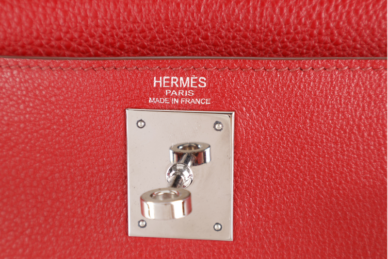 HERMES KELLY 28 RETOURNE ROUGE GRENAT TOGO LEATHER PHW STAMP M SQUARE (2009) NO DUST COVER