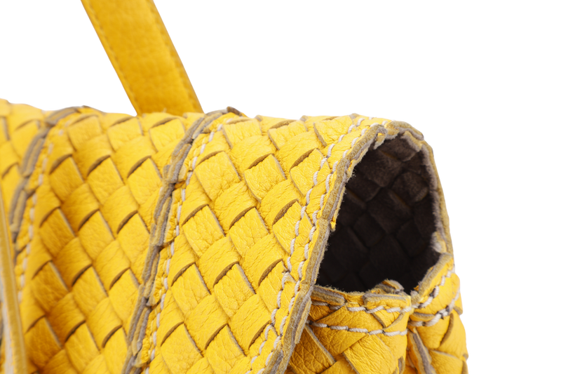 BOTTEGA VENETA VIVO CERVO INTRECCIATO BAG YELLOW LEATHER WITH GREY ANCHOR LINKS WITH LEATHER STRAPS AND DUST COVER