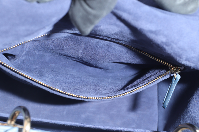 CHRISTIAN DIOR LADY DIOR MEDIUM BLUE GRADIENT SILVER HARDWARE WITH CARD, STRAPS AND DUST COVER