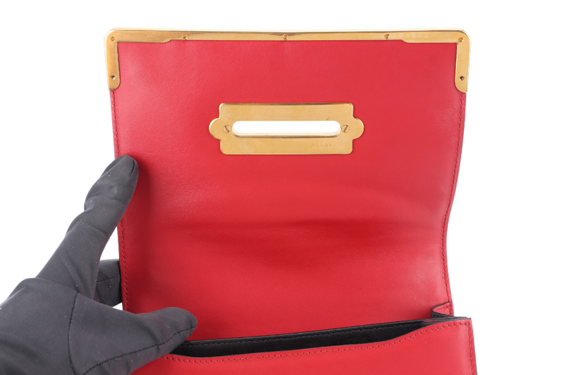 PRADA CAHIER SHOULDER BAG RED, BLACK SAFFIANO LEATHER NO DUST COVER
