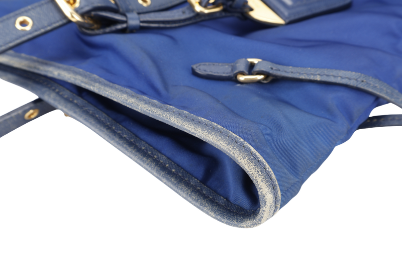 PRADA BR4997 SHOULDER TOTE BAG BLUETTE TESSUTO SAFFIANO GOLD HARDWARE WITH CHARM, CARD AND NO DUST COVER