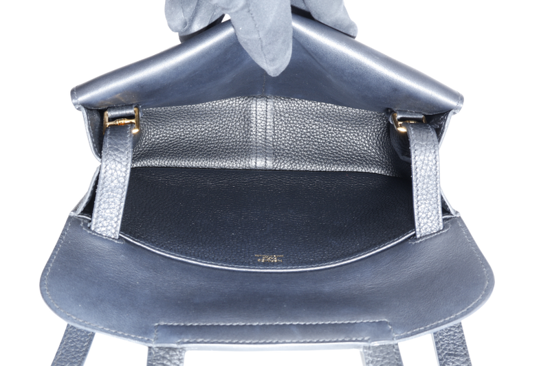 HERMES HAIZAN 25CM BLACK CLEMENCE LEATHER WITH GOLD HARDWARE STAMP Z (YEAR 2021) WITH STRAPS, DUST COVER AND BOX