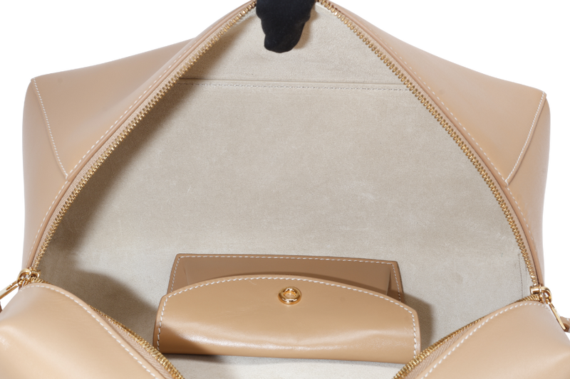 LORO PIANA EXTRA BAG L27 SMOOTH CALFSKIN LIGHT BAMBOO (DOK2) COLOR WITH GOLD HARDWARE AND BOX