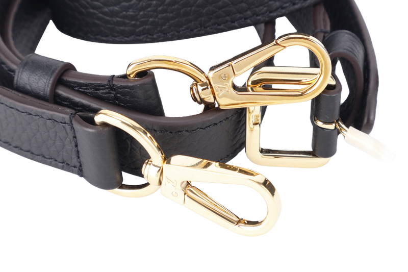 LOUIS VUITTON CAPUCINES BB BLACK CALFSKIN LEATHER GOLD HARDWARE WITH LEATHER STRAPS AND DUST COVER