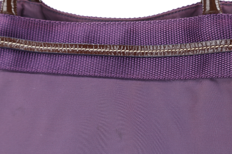 PRADA TESSUTO LOGO TOTE (BS6400) PURPLE NYLON JACQUARD GOLD HARDWARE NO DUST COVER